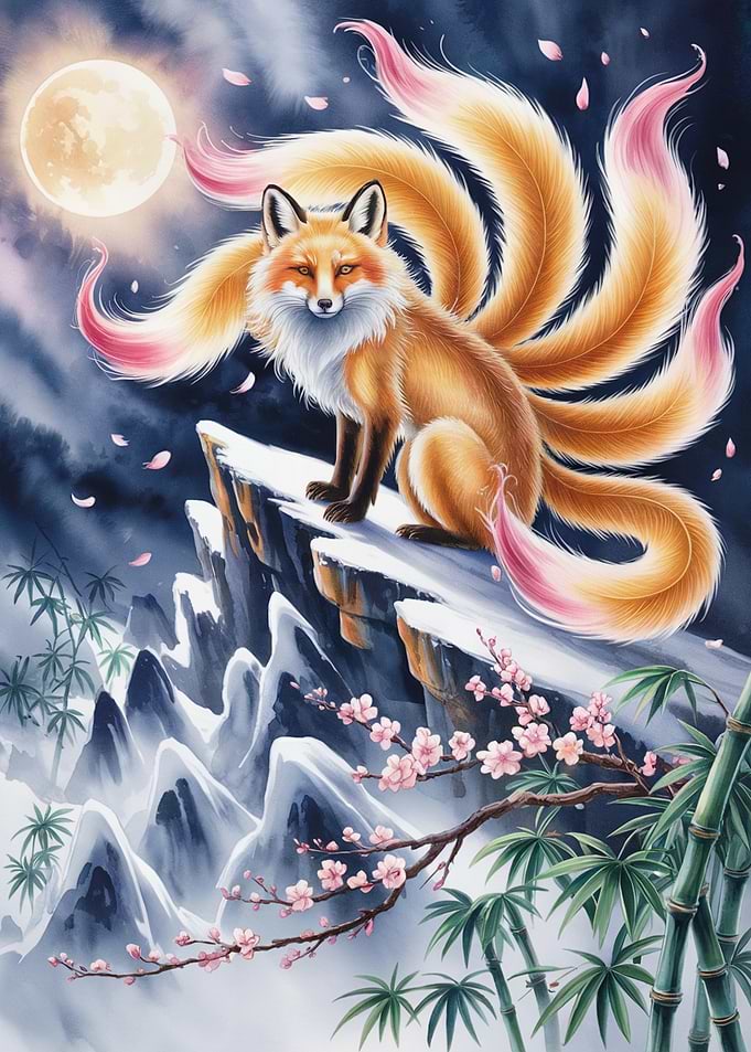 Nine-tailed Fox on Snowy Mountain