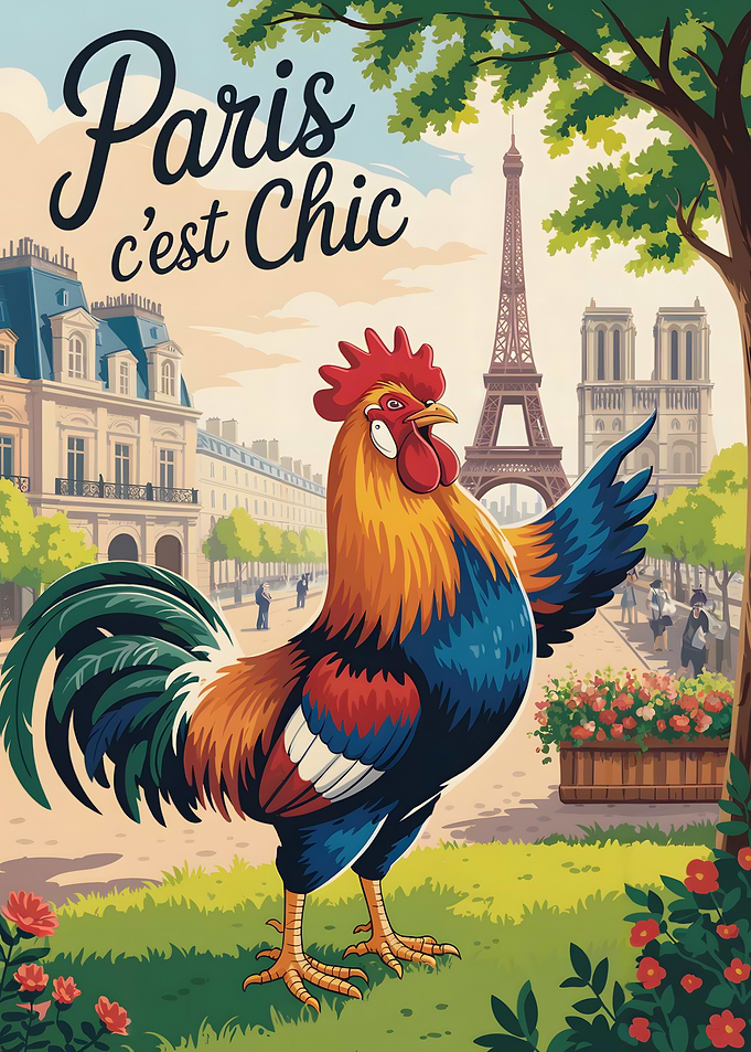 Paris c'est Chic Rooster Illustration