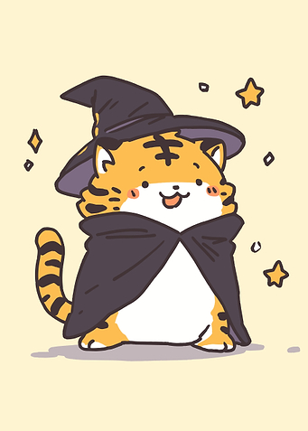 Cute Tiger Witch Cartoon Illustration