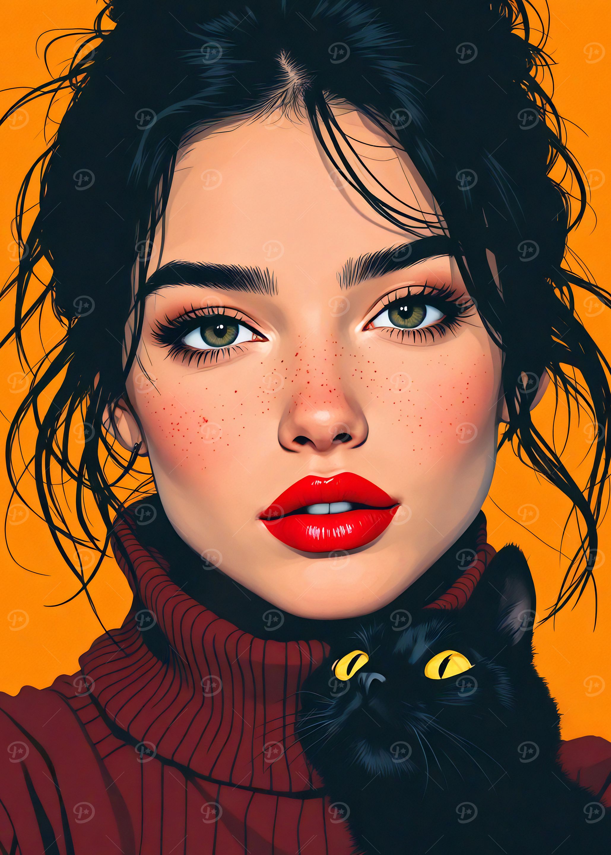 Woman with Black Cat Portrait