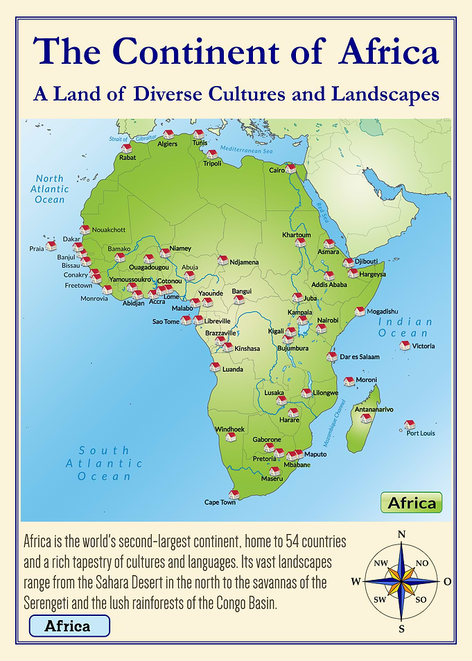 Africa Continent Map with Cities