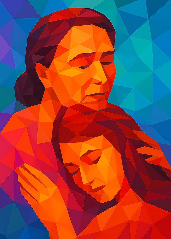Geometric Mother and Daughter Embrace