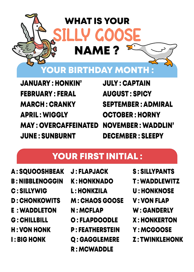 Silly Goose Name Generator Chart