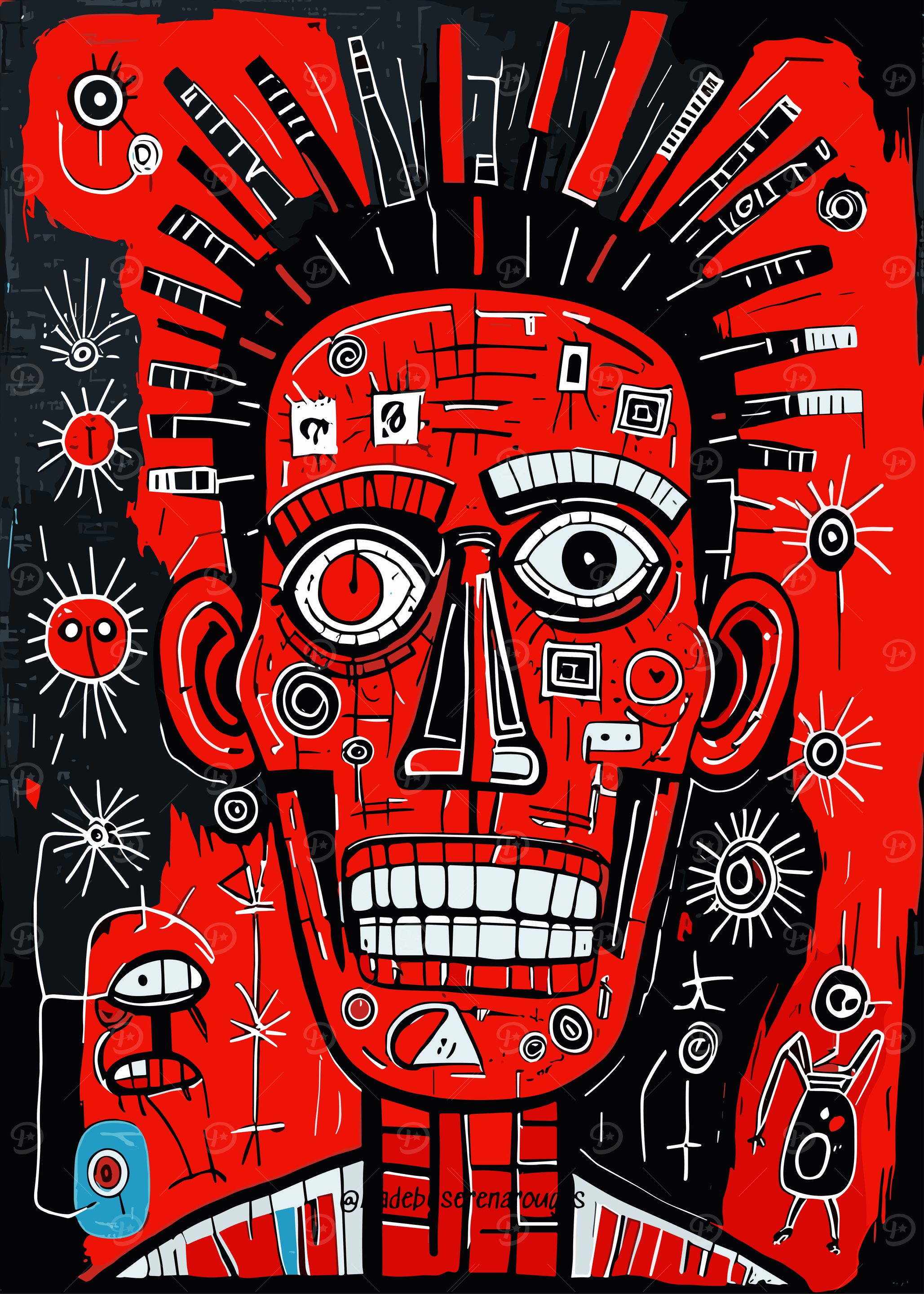 Abstract Red Face with White Details