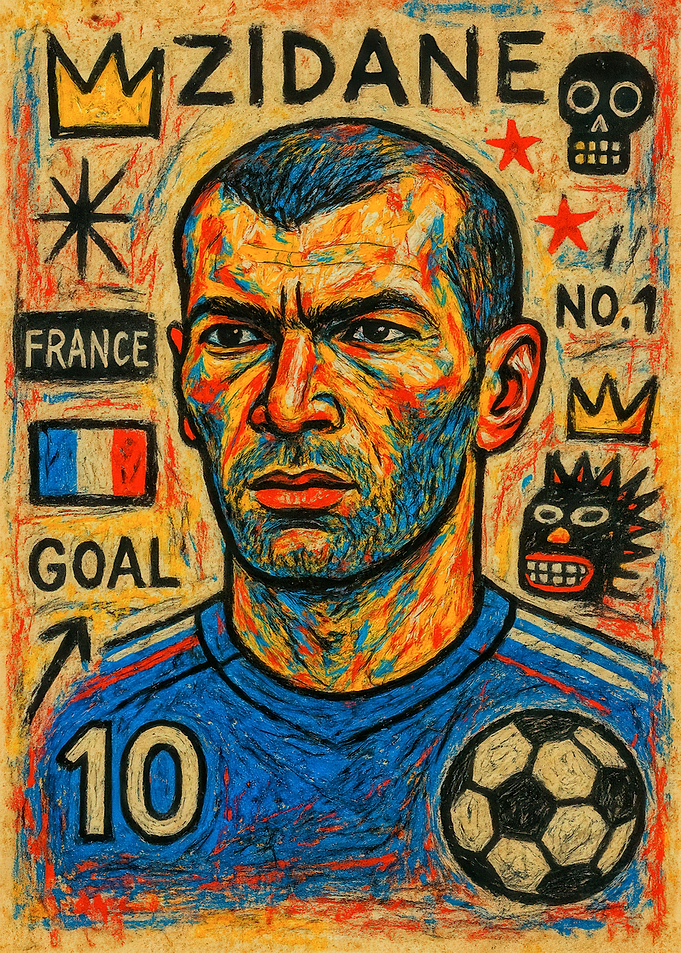 Zidane portrait in Basquiat style