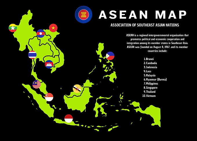 ASEAN Map with Member Country Flags