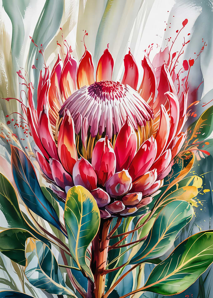 Protea Flower Watercolor Painting