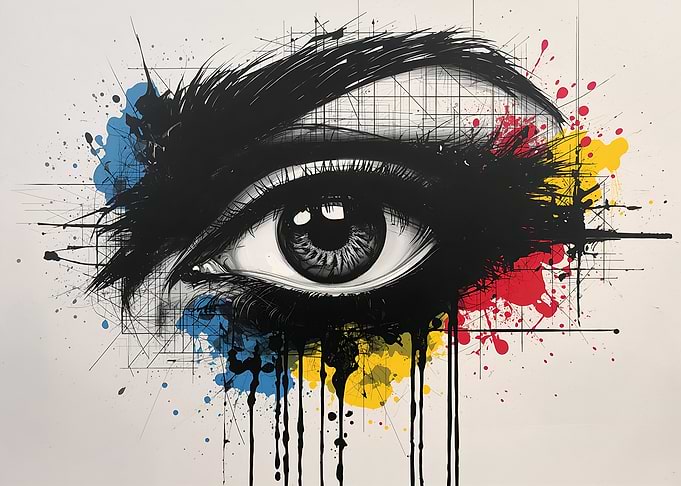 Abstract Eye with Primary Color Splashes