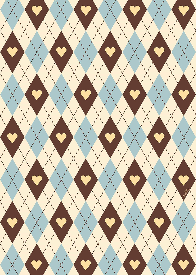 Heart Diamond Pattern in Brown and Blue