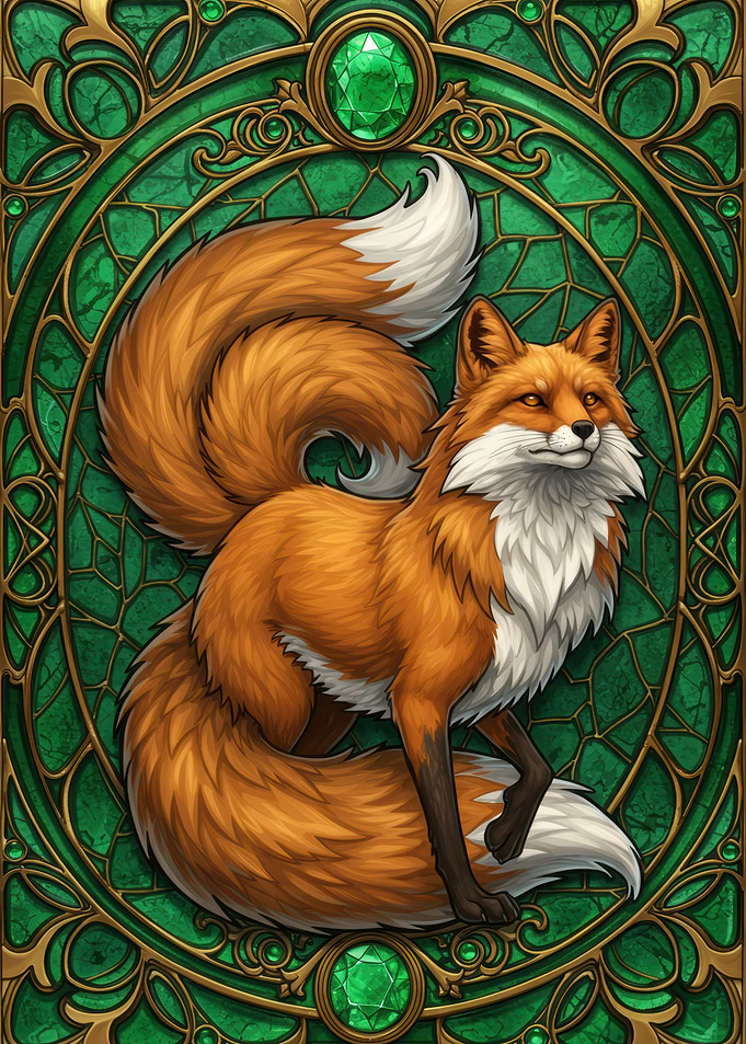 Fox Portrait in Emerald Frame