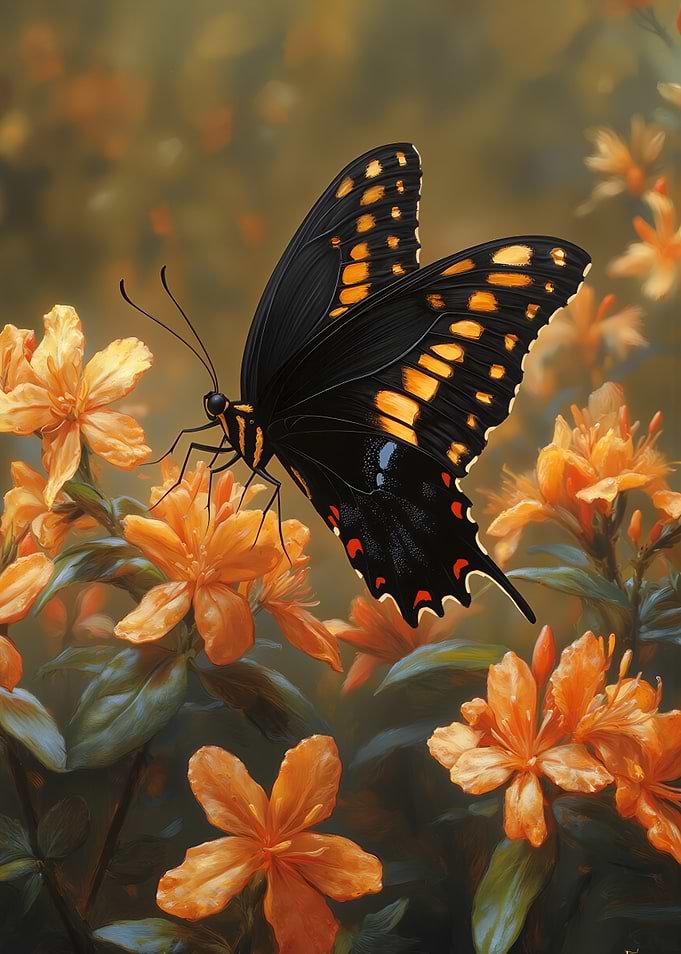 Butterfly on Orange Flowers