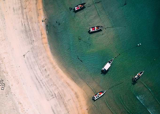 Aerial View of Boats on Shoreline