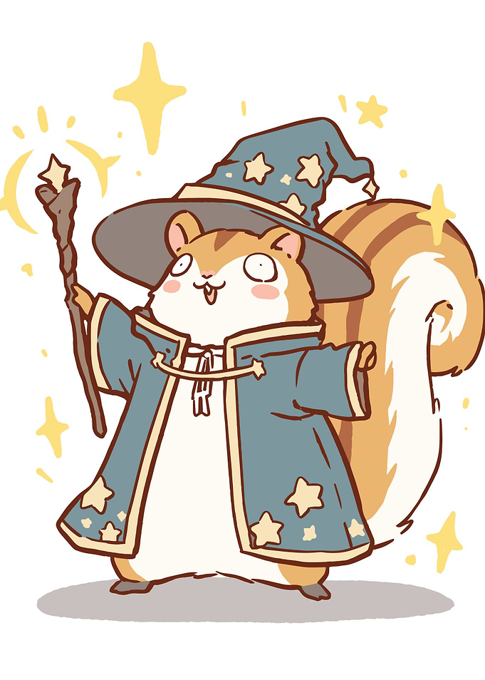 Squirrel Wizard Cartoon Illustration