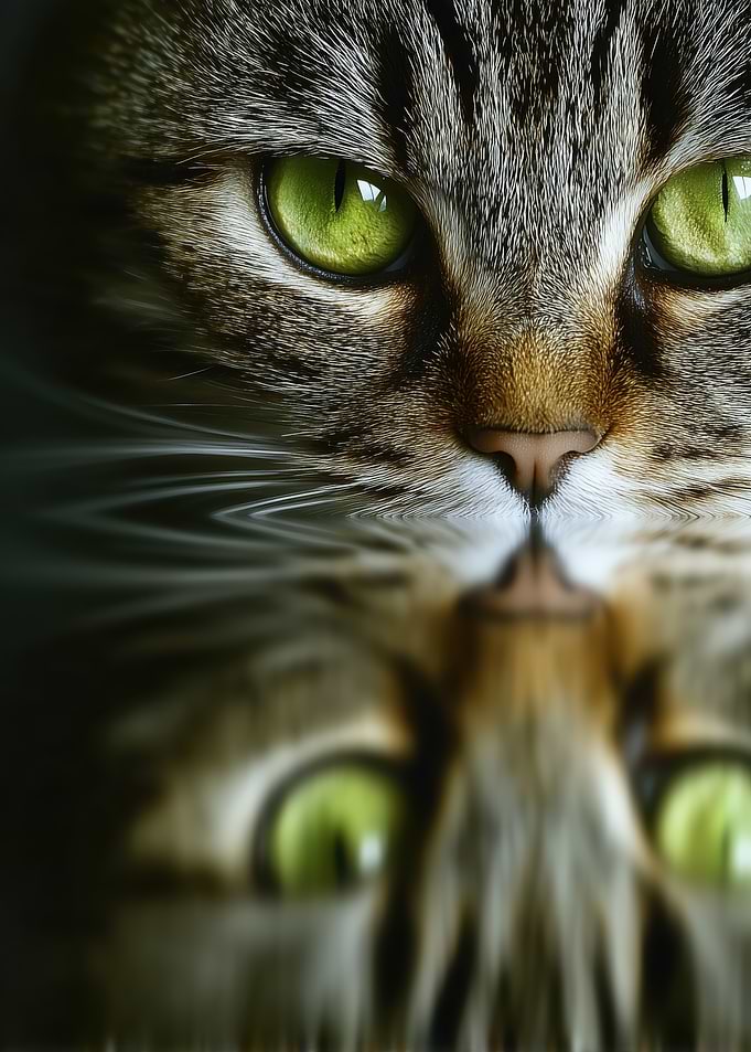Cat's Reflection with Green Eyes