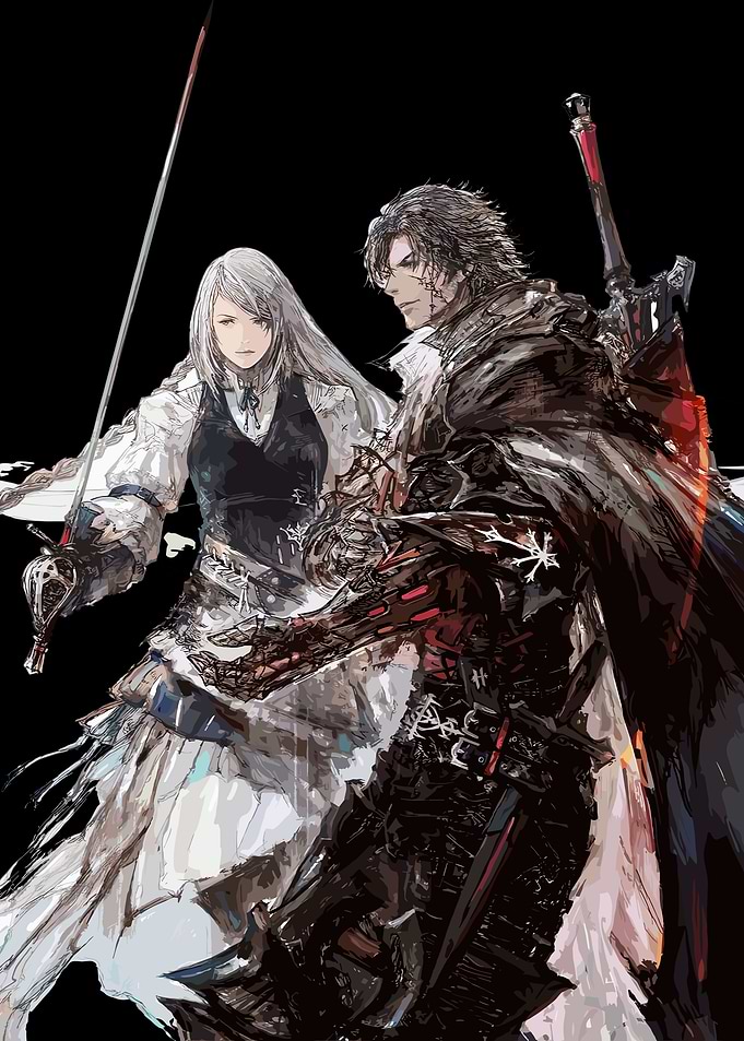 Fantasy Warriors with Swords on Black
