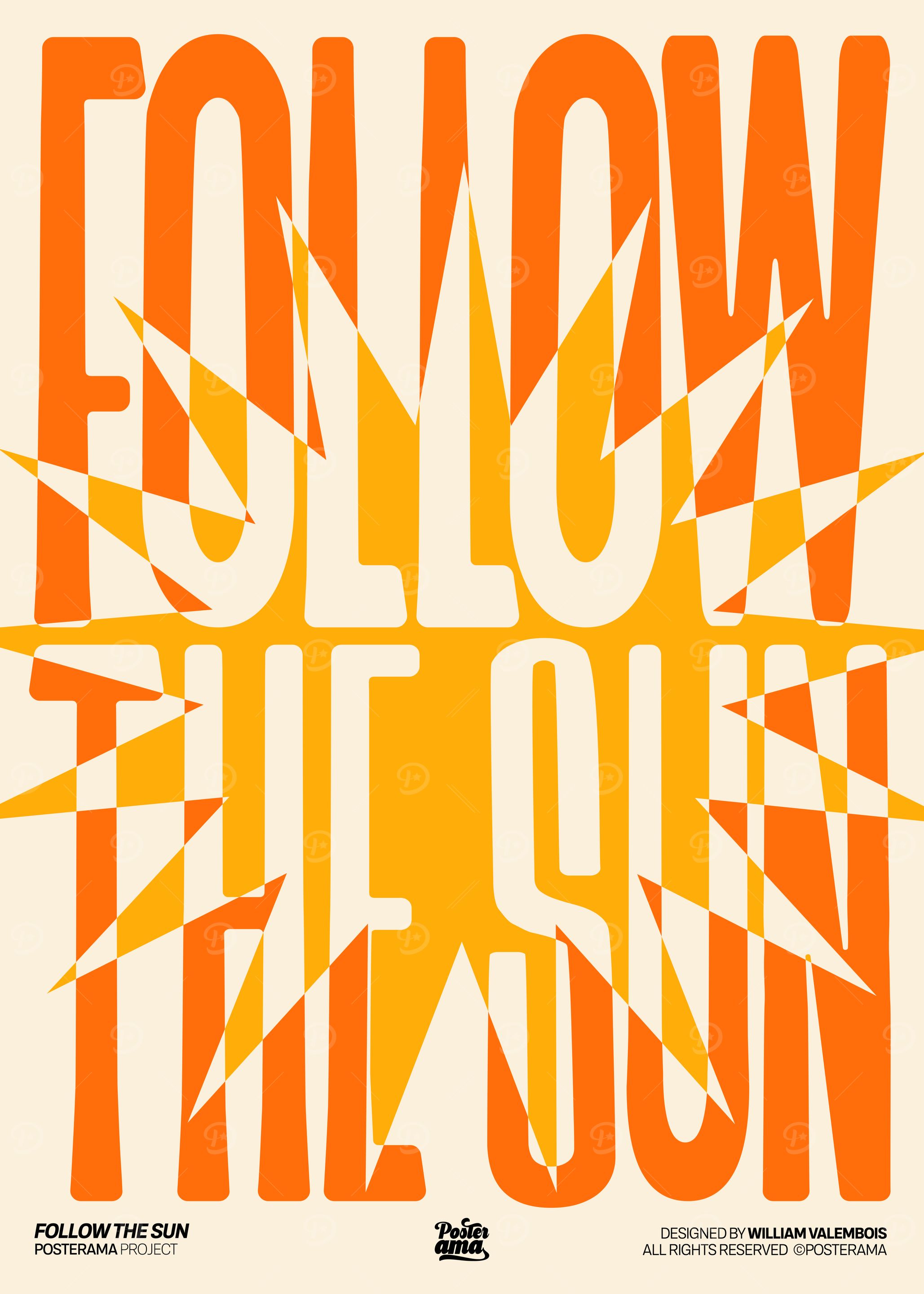 Follow the Sun Retro Typography Poster – Mid-Century Modern Wall Art Print, Bold Graphic Decor