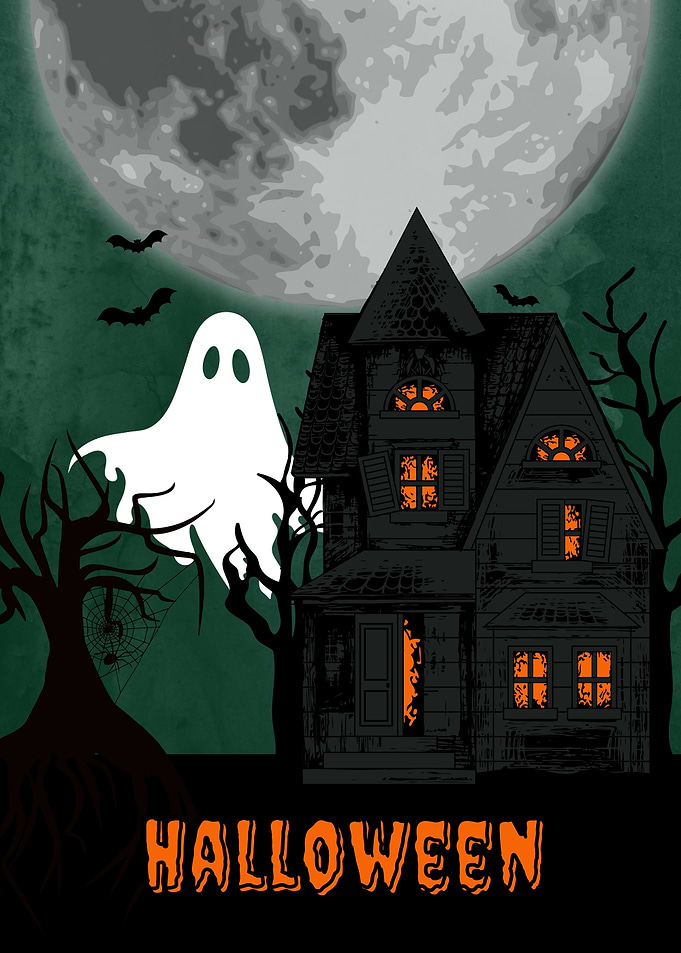 Halloween Haunted House with Ghost