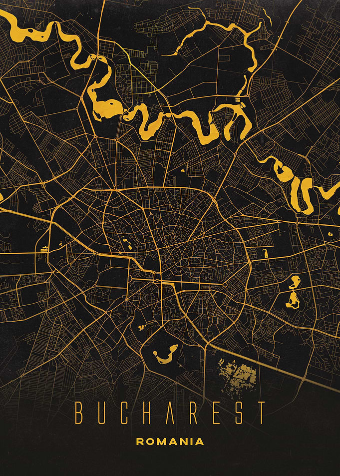 Bucharest, Romania City Map Artwork - Modern Minimalist Street Map of Bucharest's Iconic Urban Landscape