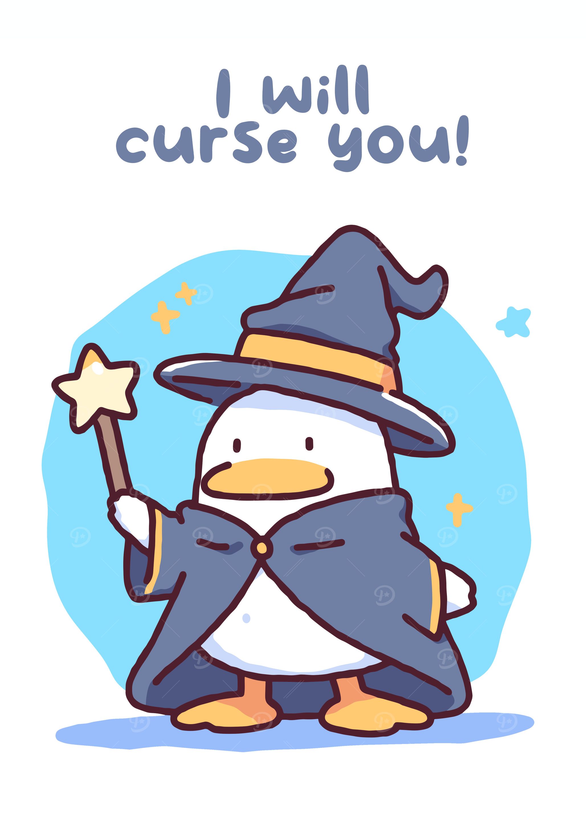 Cute Duck Wizard Cartoon Illustration