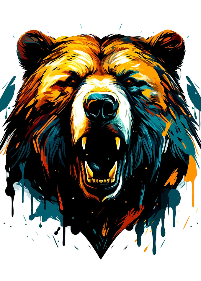Colorful Roaring Bear Head Illustration