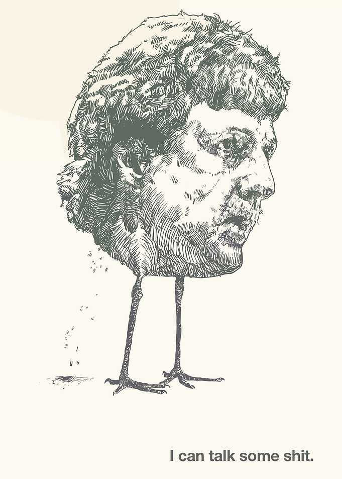 Man with bird legs illustration