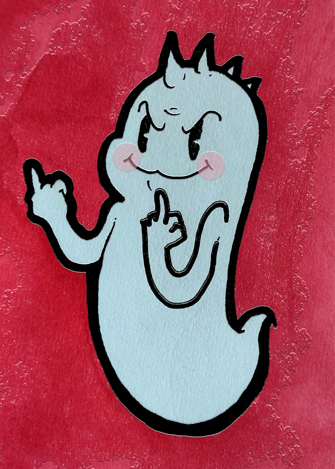 Cartoon Ghost Flipping Off Halloween