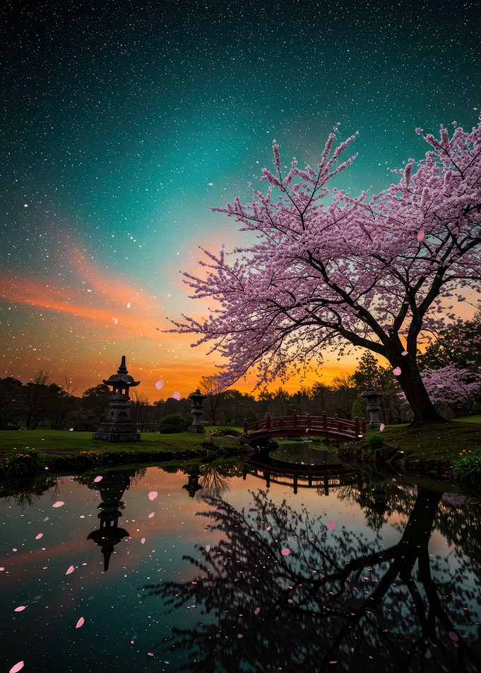 Cherry Blossom Tree at Night