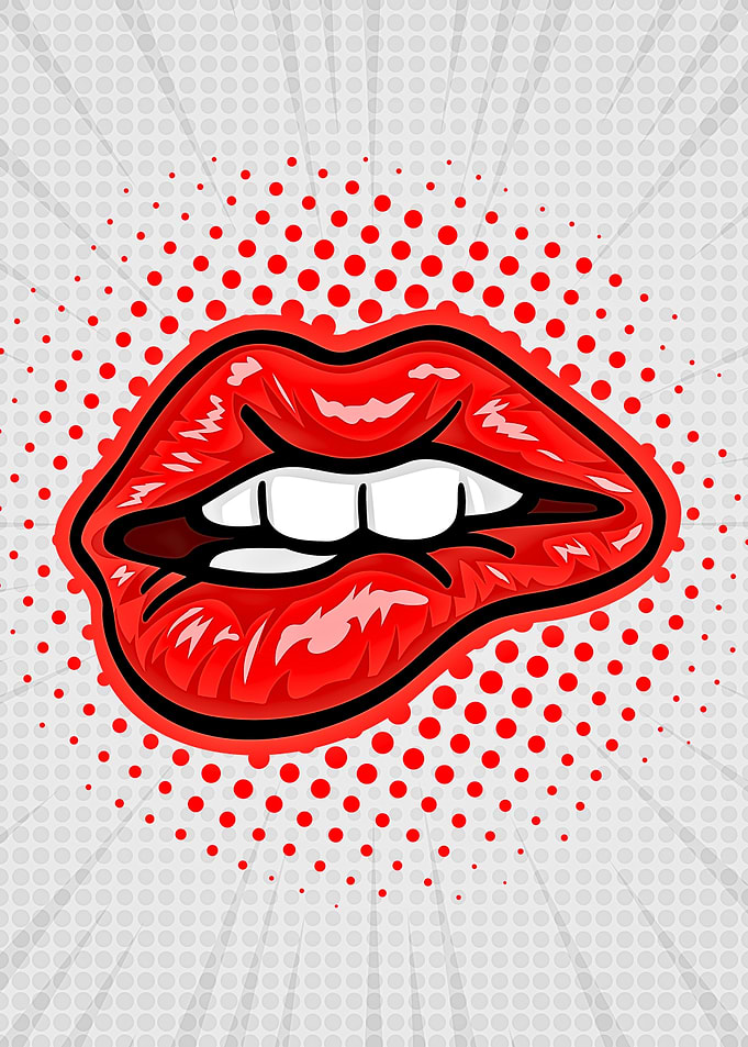Pop Art Biting Lips Illustration