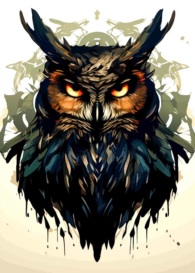Stylized Owl Portrait with Dripping Paint