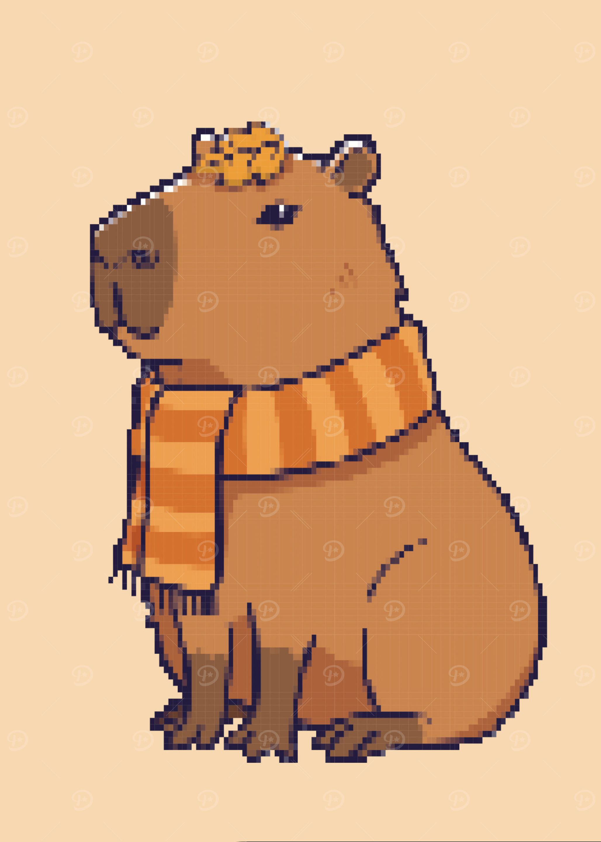 Pixel Art Capybara with Scarf and Cat