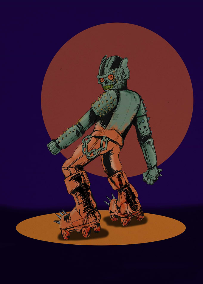 Zombie Roller Skater with Spikes