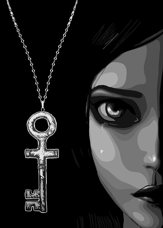 Monochrome Portrait with Key Necklace