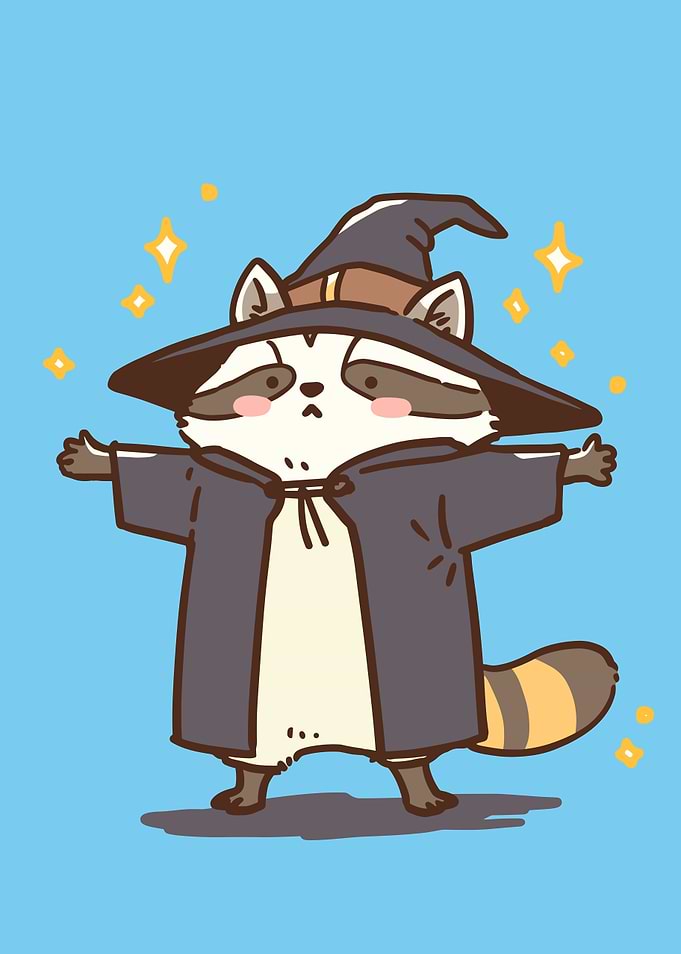 Cartoon Raccoon Wizard with Magic