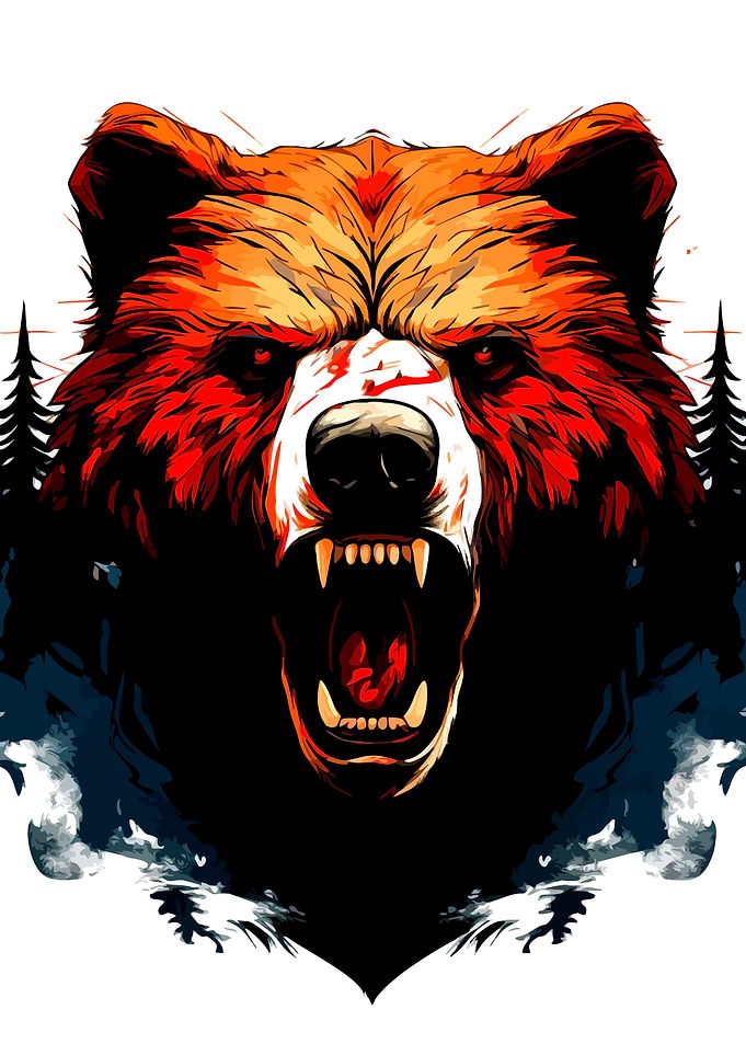 Fierce Bear Portrait with Open Mouth