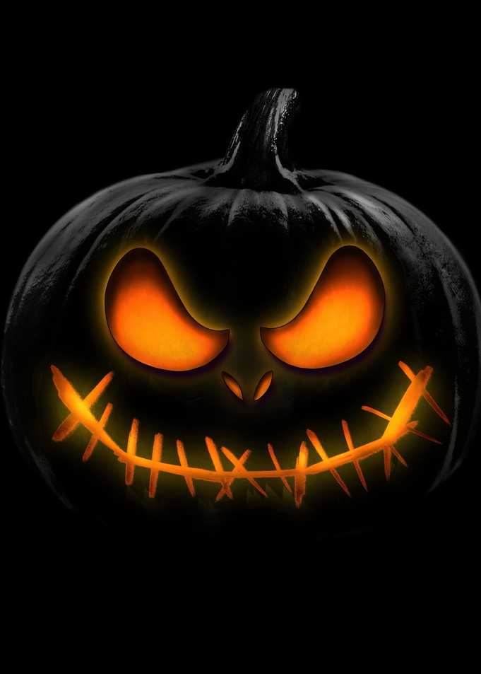 Black Halloween Pumpkin with Glowing Face