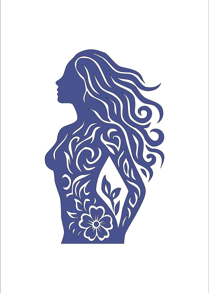 Silhouette of Woman with Floral Design