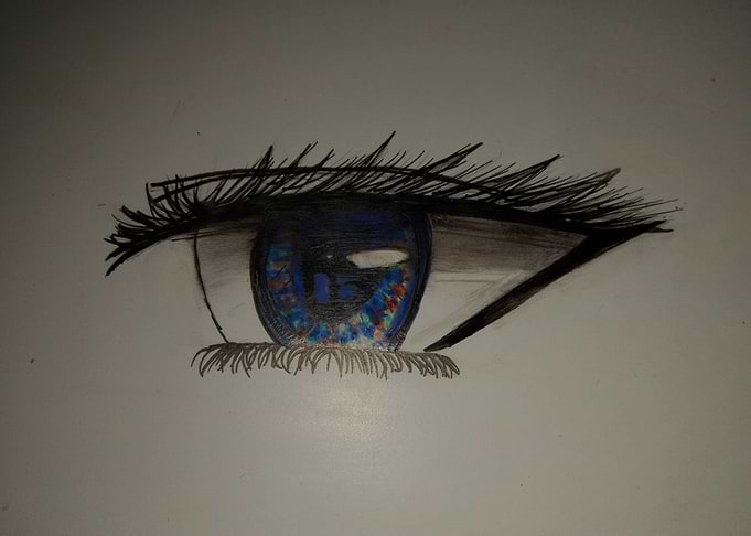 Anime-style eye drawing with blue iris