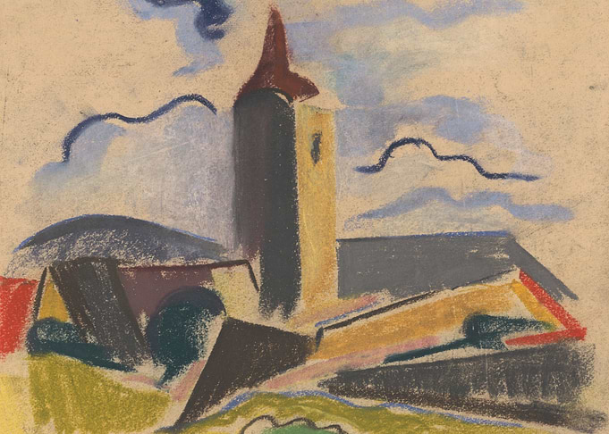 Abstract Village Landscape with Tower