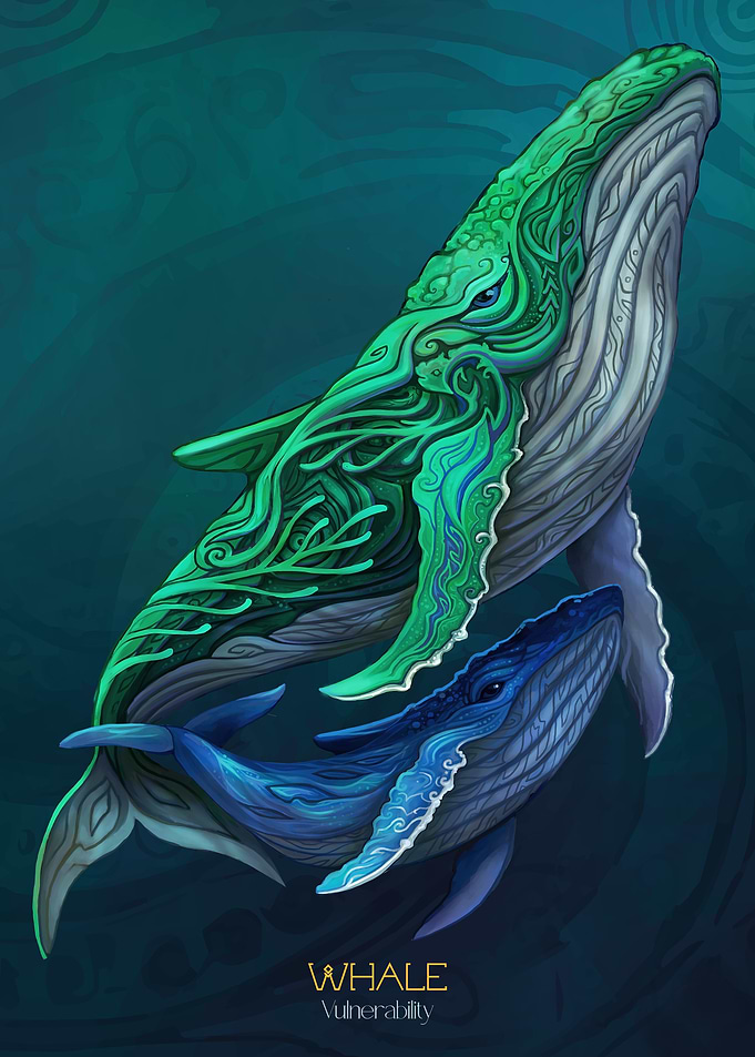 Two Whales in Teal and Blue