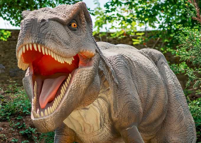 Tyrannosaurus Rex Statue Roaring Outdoors