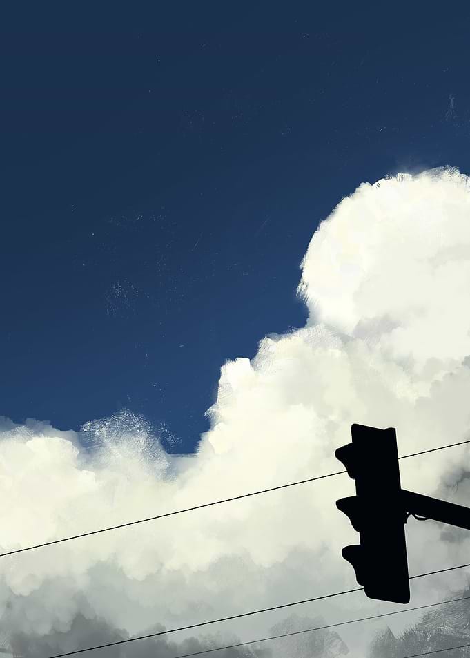 Sky with Clouds and Traffic Light