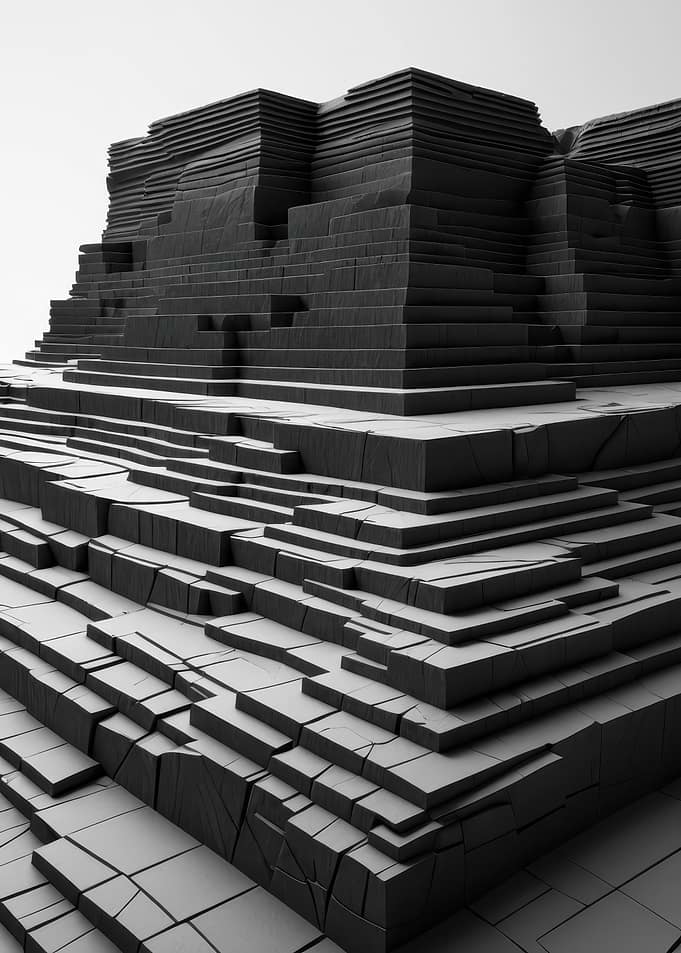 Monochrome Layered Cliff — Minimal Geometric Landscape