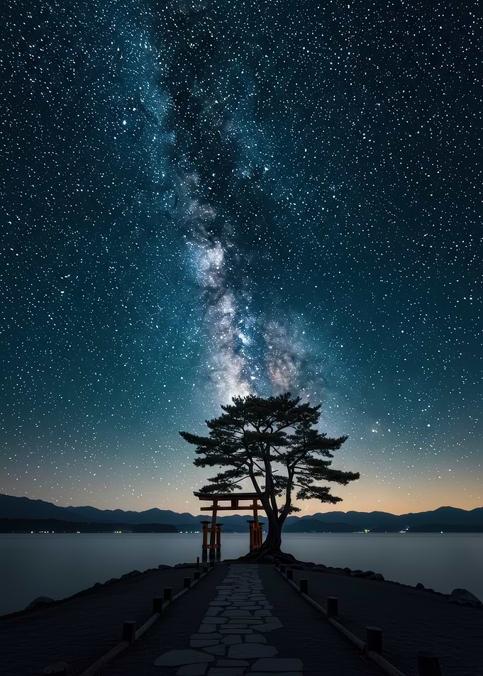Milky Way over Torii Gate and Tree