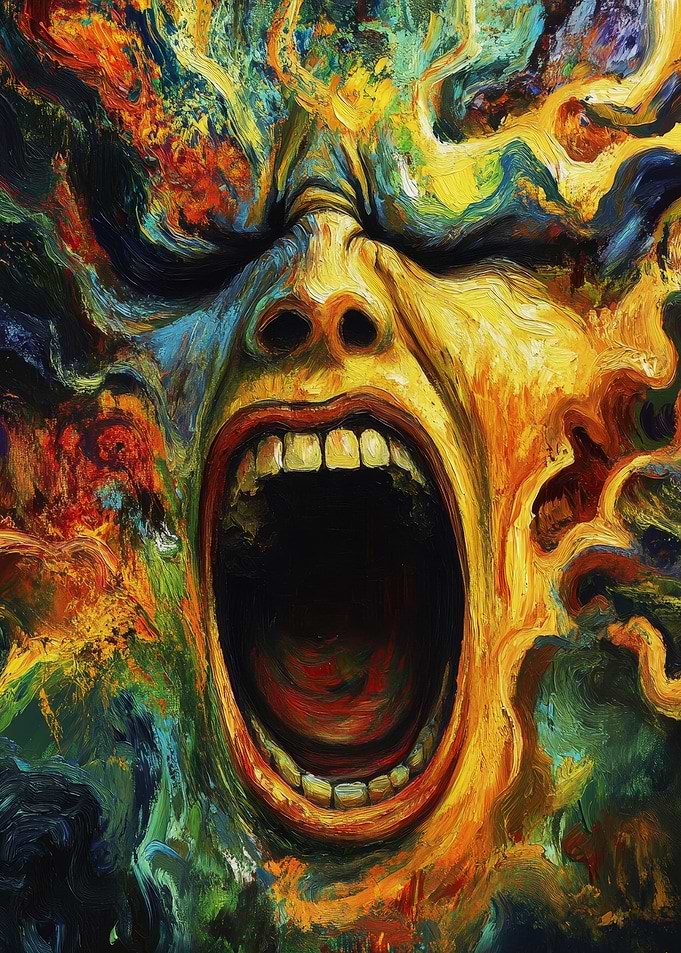 Abstract Face Screaming in Colorful Painting