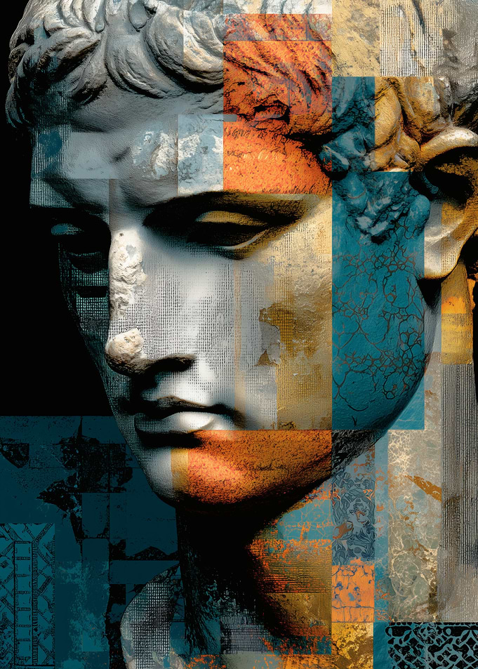 Abstract Statue Portrait with Geometric Overlay
