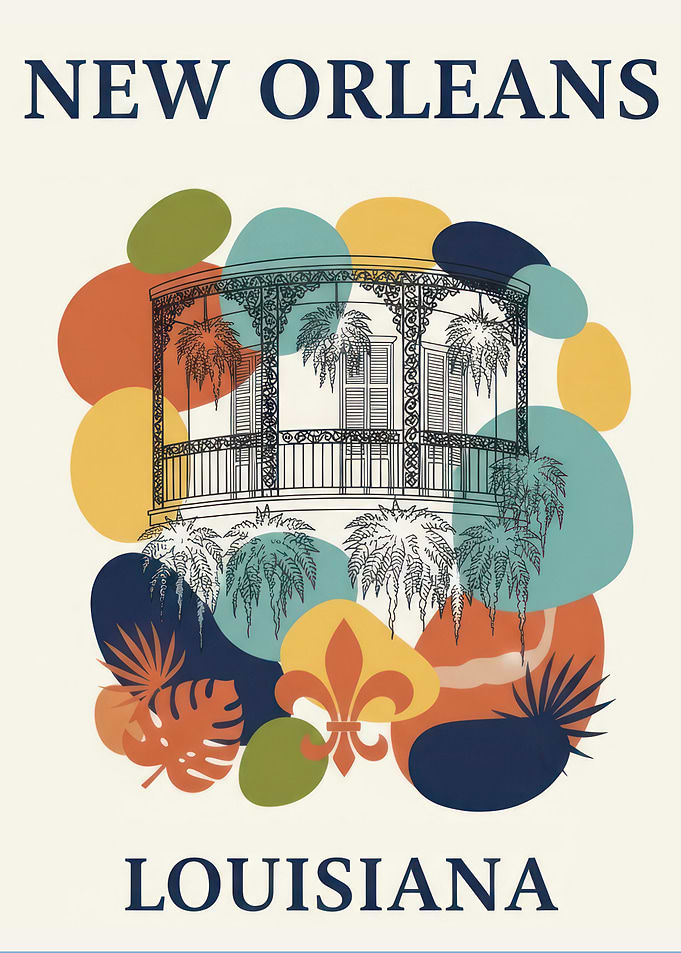 New Orleans Louisiana French Quarter Retro Travel