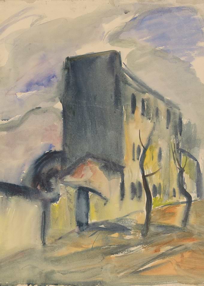 Watercolor Building Landscape
