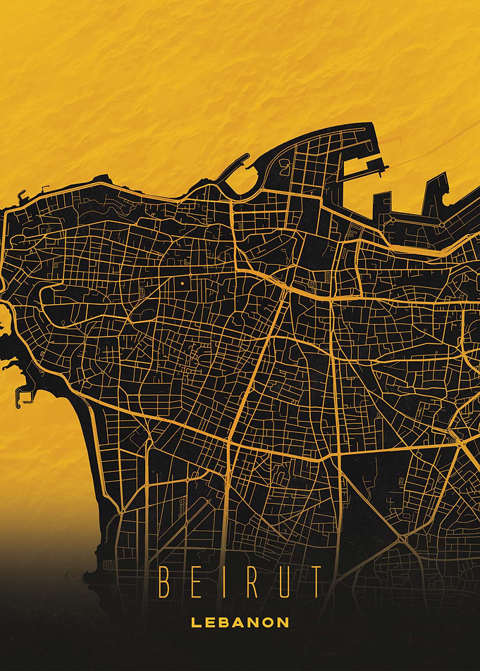 Beirut, Lebanon City Map Artwork - Modern Minimalist Street Map of Beirut's Iconic Urban Landscape