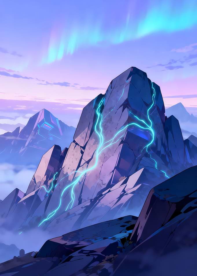 Futuristic Mountain Landscape with Aurora