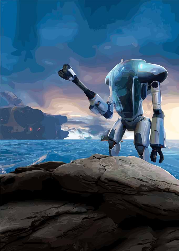 Robot on Rocky Coastline